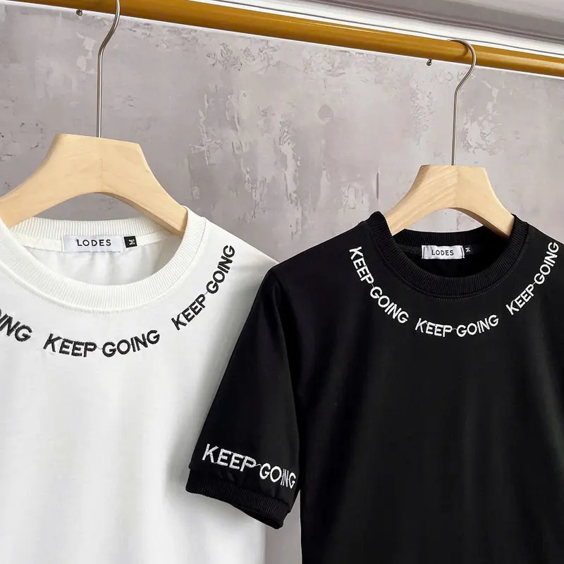 Áo thun nam Unisex cổ tròn thêu chữ vòng cổ,viền tay phối bo cổ phong cách trẻ trung Menswear Tre vl 4