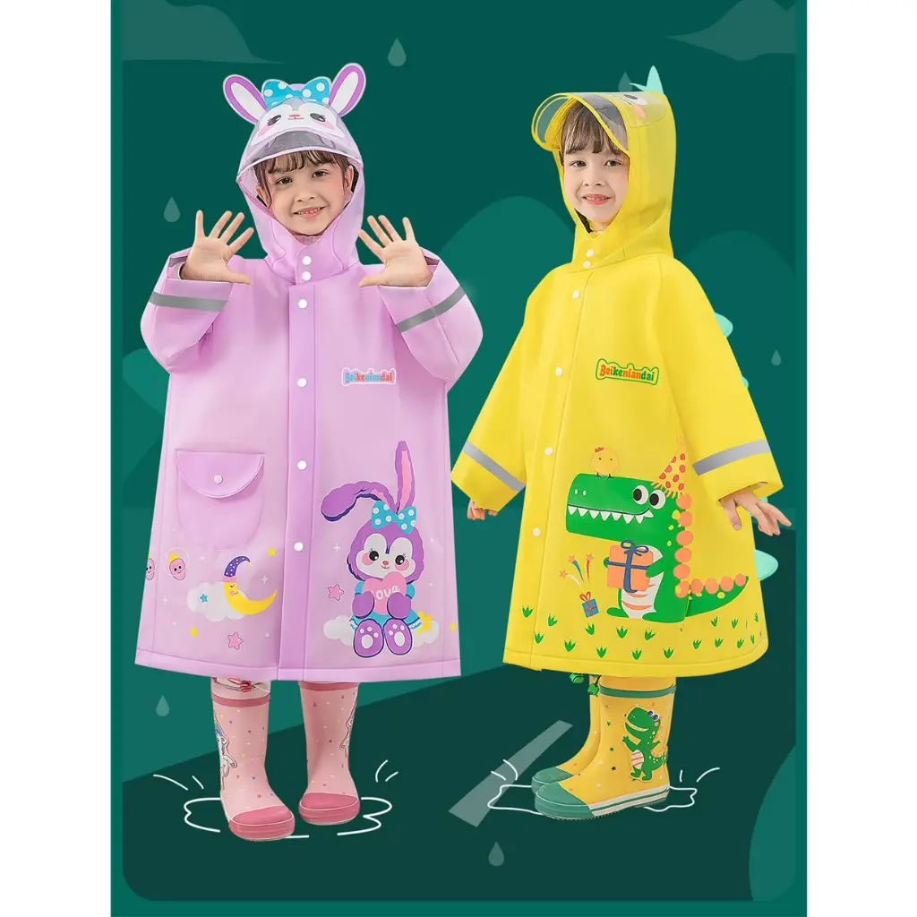 Jas Hujan Terusan Anak Import Anti Rembes Motif Lucu 3D warna biru kuning ungu pink