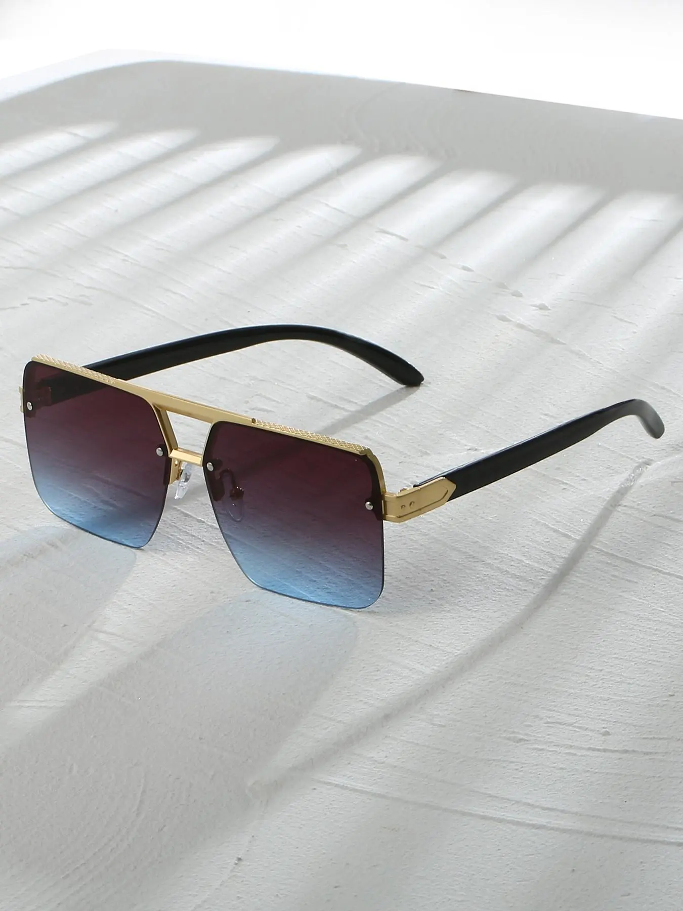 1 Pair Simple Sunglasses for Everyday Use, Summer Square Half Frame Double Beam Sunglasses, Travel Accessories