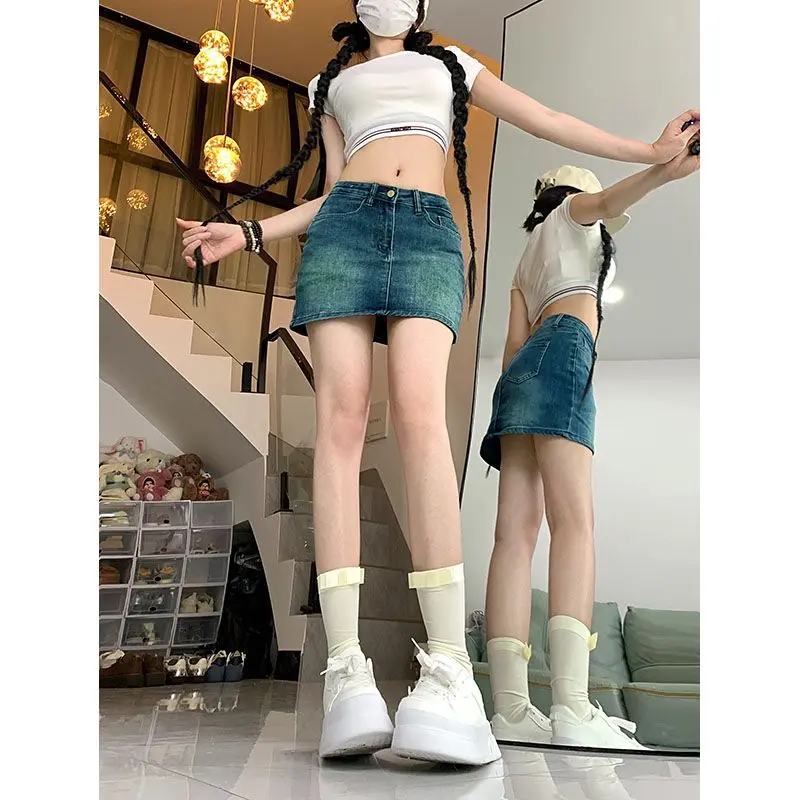 Chân Váy Ngắn Denim, Phong Cách Hàn Quốc, Phong Cách Preppy, Váy Co Giãn Chống Ánh Sáng, Chân Váy Chữ A Dễ Phối Đồ, Hàng Mới Về, 2025