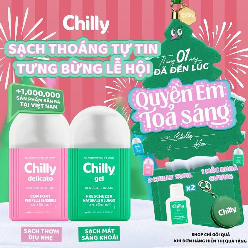  Combo 2 lọ dung dịch vệ sinh Chilly Gel se lạnh + Chilly Delicato dưỡng mềm dịu êm - Lọ 200ml 
