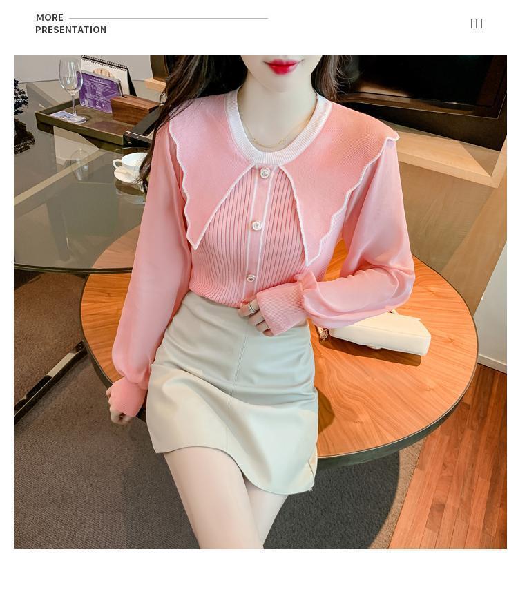 Product Introduction of Áo Len Nữ, Cổ Búp Bê Trông Trẻ Trung Dễ Thương, Màu Hồng, Áo Lớp Nền Dệt Kim, Có Thể Mặc Bên Trong, Hàng Mới Về Mùa Xuân 2024 18