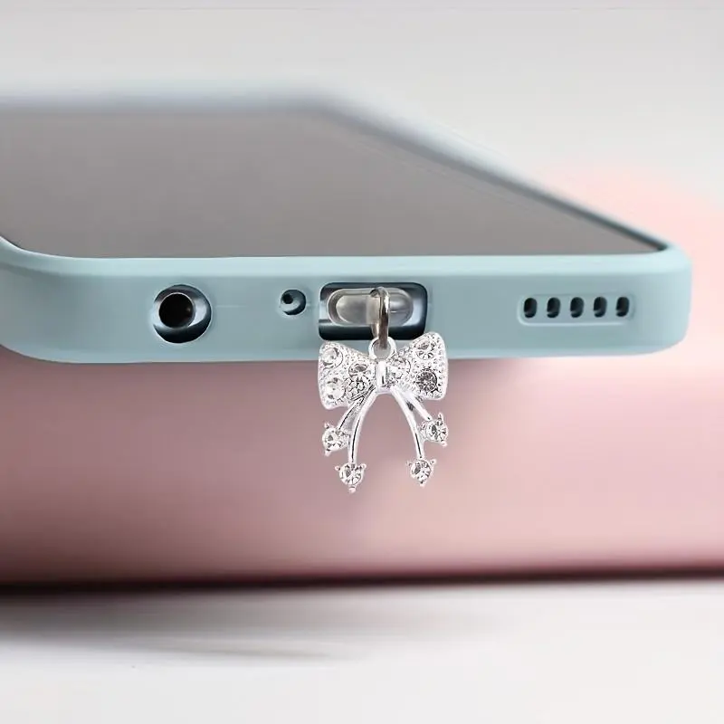 Bowknot Design Phone Dust Plug, Rhinestone Decor Phone Charging Port Dust Plug, Phone Accessories For iPhone & Type-C Device
