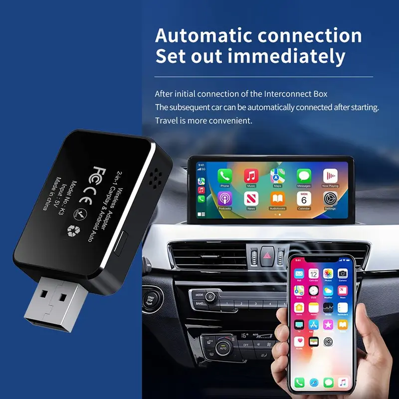 EZTECH New Innovation Portable Wireless Carplay Android Auto 2 in 1 Adapter , Car Play Android Auto Wireless Adapter, Wireless Android Auto Car Adapter for Wired Android Auto Cars Converts Wired to Wireless Easy Setup Plug & Play  [EZTECH] 5