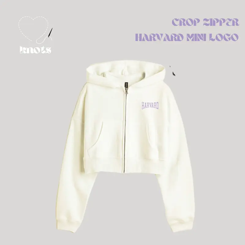 Crop Zipper Harvard Hoodie Katun Lembut 4