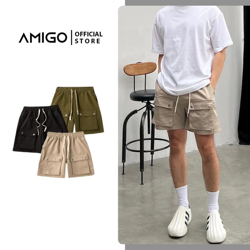 Quần Short Nam Nữ Kaki Túi Hộp AMIGO STORE Dáng Hàn Quốc Trẻ Trung Basic Box Short Quần Lửng Đen Menswear Có Túi - Mẫu Thiết Kế Mới Nhất Cho Mùa Hè