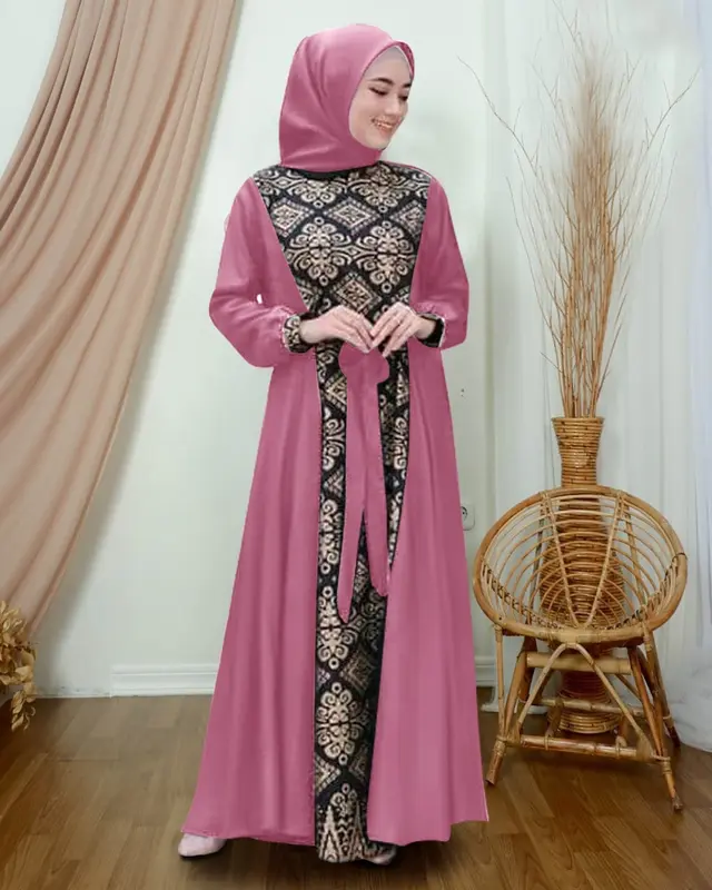 SC Maxi Irwansyah Busana Muslim Wanita Kombinasi Batik 9w M L XL XXL gamis dress Kain Navy Panjang Cantik 4