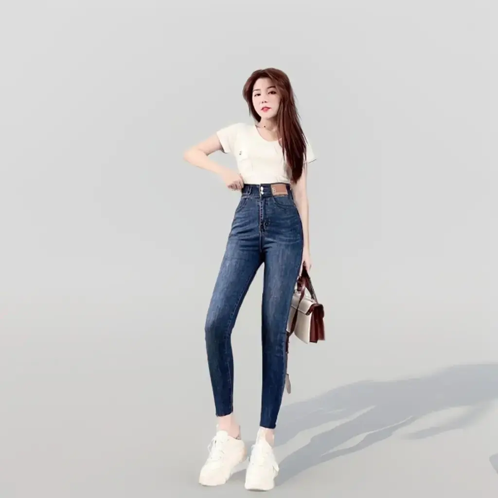 QUẦN jeans ôm cạp cao cá tính MÁC DA B  111     JEANS skinny , quần bò cạp cao Nữ Navy Pants