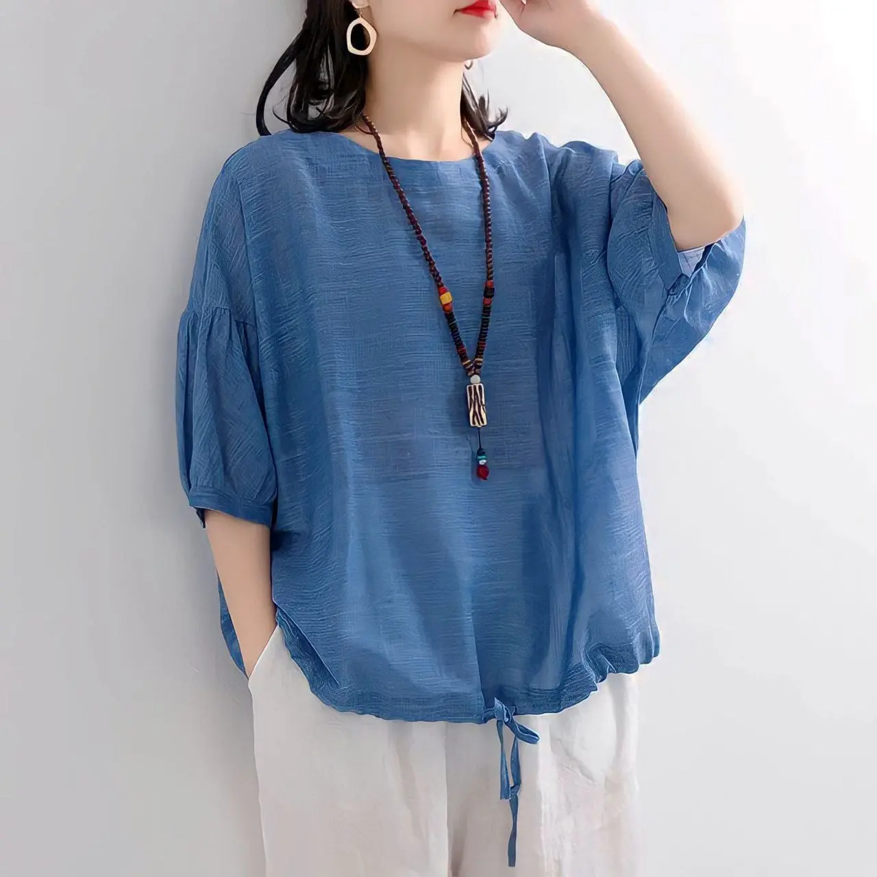 ASMORA Blouse wanita polos kekinian korean style santai