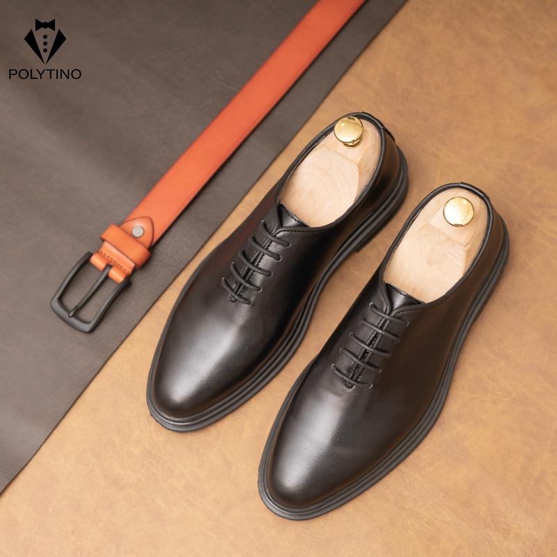 Giày OXFORD 1681 Da Nam Tăng Chiều Cao Da Bò Đế Cao Su POLYTINO