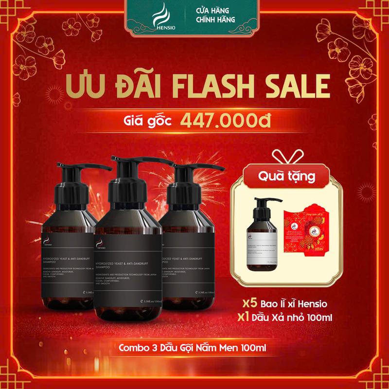 [SALE TẾT]  Combo 3 Chai dầu gội nấm men Hensio 100ml - Hỗ Trợ Cải Thiện Gàu, Nấm, Ngứa Tặng 1 dầu xả 100ml & 5 bao lì xì