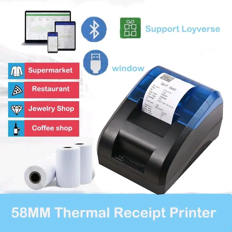 mini printer thermal bluetooth 58 mm portable rechargeable printer struk nota kasir mini market restoran kafe swalayan printer thermal POS PPOB smartphone printer struk mini portable HP 6