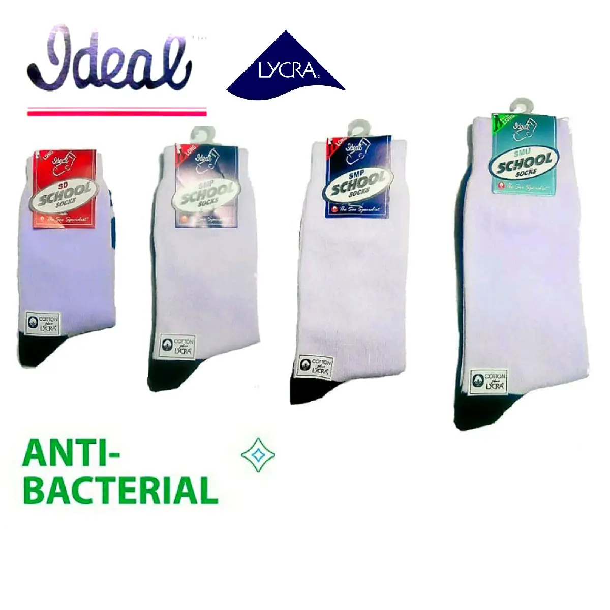Ideal School Socks Anti Bakteria Putih Kaos Kaki Sekolah Sebetis