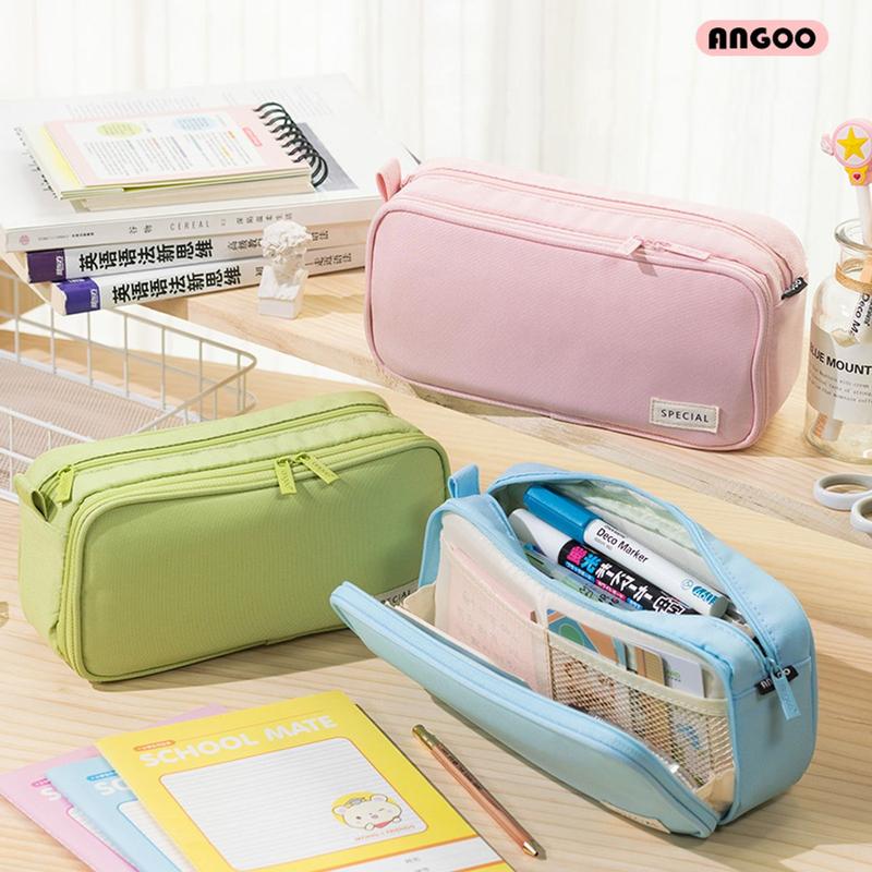 Hộp bút vải canvas ANGOO túi bút double pen case bóp viết nhiều ngăn đa năng sức chứa siêu khủng hb01
