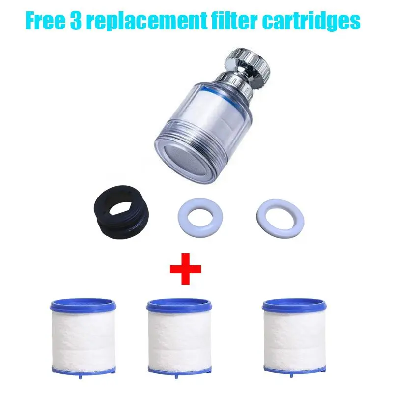 Kitchen Faucet Filter Head Set, 360° Rotation Design Faucet Filter Head with Universal Joint & Adapter & Filter Cartridges, Kitchen Sink Faucet 3