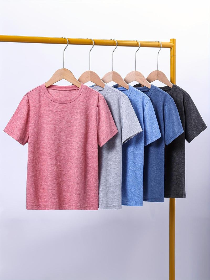 Product Introduction of Boys' Plain Round Neck Tee, Casual Short Sleeve Crew Neck T-Shirt for Summer, Kids Clothes for Daily Wear 1
