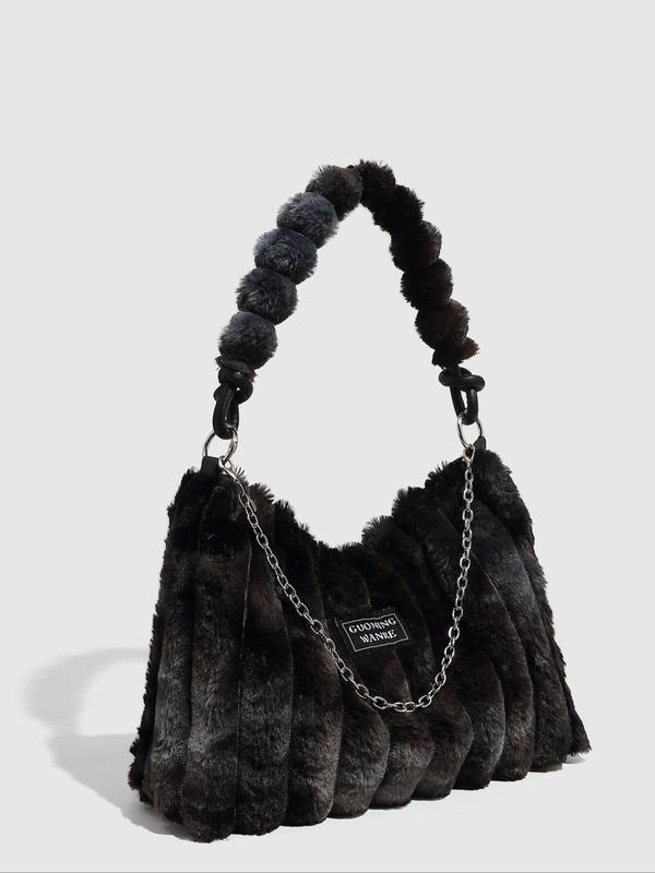 Women's Tie Dye Fluffy Purse Shoulder Bag with Chain Strap, Trendy Large Capacity Square Bag for Women for Fall & Winter, Female Underarm Bag for Party, Club 2