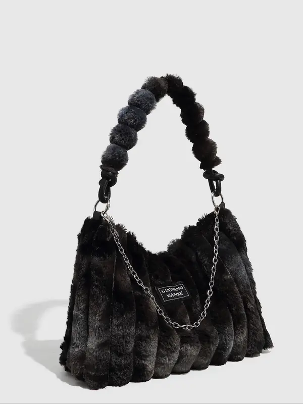 Women's Tie Dye Fluffy Purse Shoulder Bag with Chain Strap, Trendy Large Capacity Square Bag for Women for Fall & Winter, Female Underarm Bag for Party, Club 2