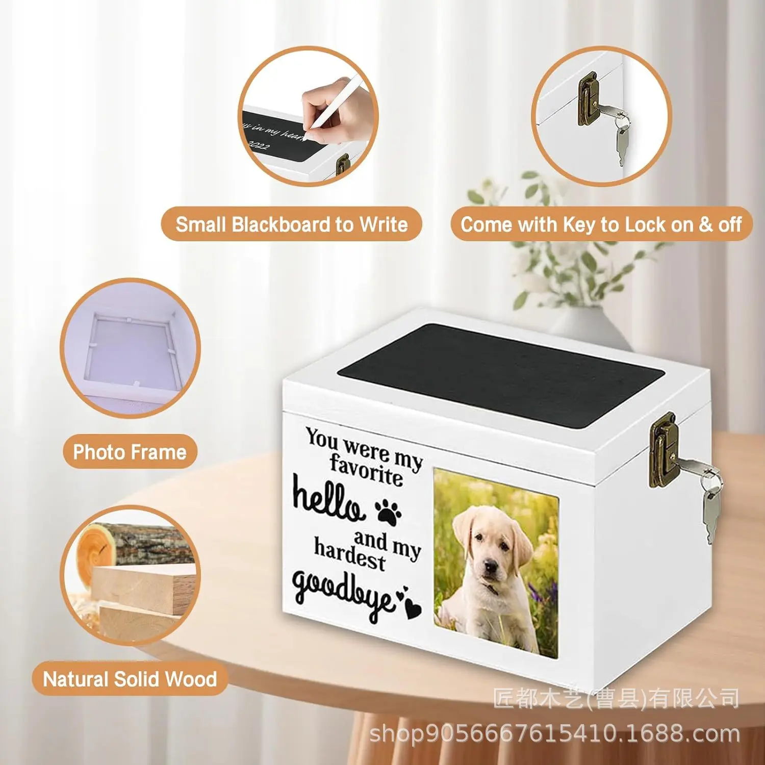 Pet Urn In Stock Wooden Cat Dog with Photo Frame Urn Wooden Pet Memorial Cremation Box