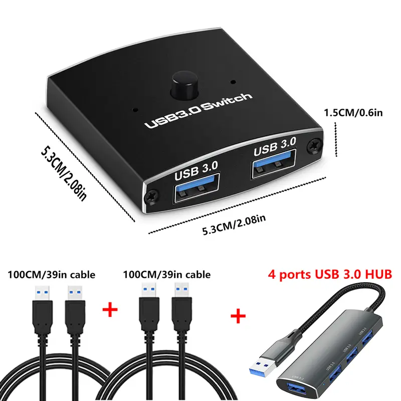 Bộ chuyển đổi USB 3.0, Bộ chọn KVM, 5Gbps, 2 trong 1 ra, Bộ chuyển đổi USB, Bộ chia hai chiều USB3.0, Thích hợp để chia sẻ máy in và chuột 8