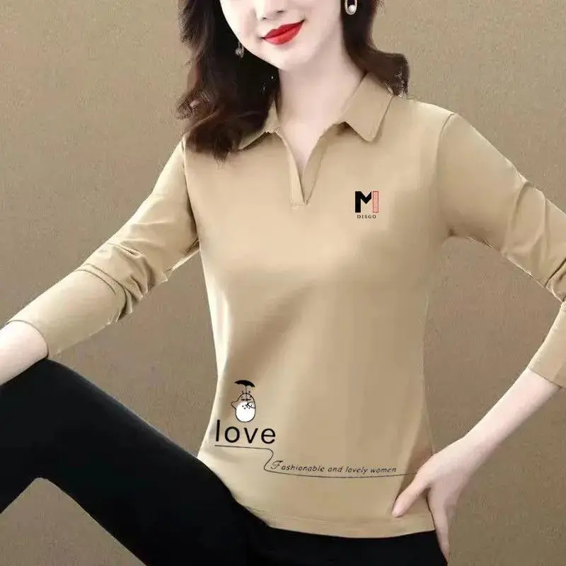 Áo Thun Dài Tay, 100% Cotton, Dành Cho Phụ Nữ, Mùa Xuân Và Mùa Thu, Áo Polo, In Hình, Mỏng Vừa Vặn, Thích Hợp Cho Mùa Xuân, Áo Sơ Mi Lớp Cơ Sở Của Mẹ, Áo Cánh, Nữ Women Top