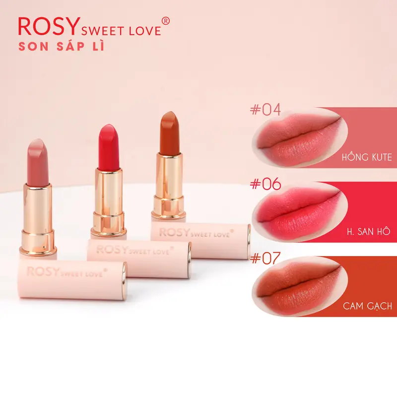 [TẶNG CỌ + GƯƠNG] COMBO 1 son sáp và 1 son kem lì Rosy Sweet Love - Lên màu chuẩn, dưỡng mềm môi Cosmetic Mỹ Phẩm Son Môi Trang Điểm 2