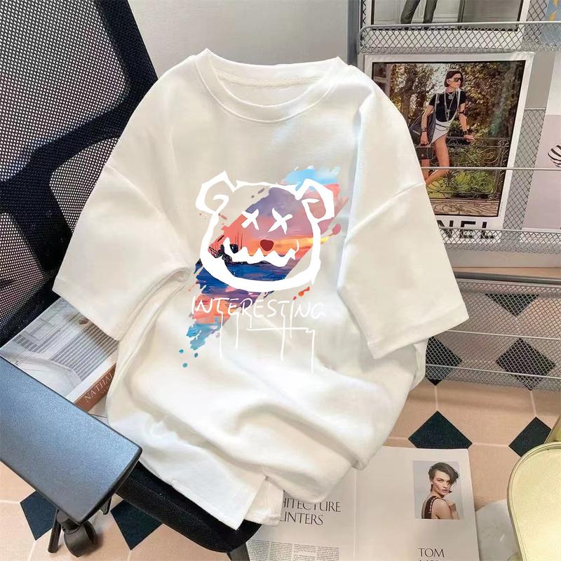 Product Introduction of Limited-Time Discount Youth Summer Short-Sleeved T-shirt Cartoon Print Half Sleeve Shirt Loose All-Matching round Neck T-shirt Clothing Women's Clothing 12