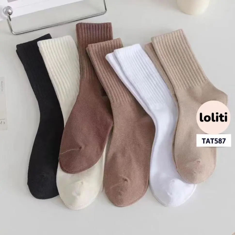 TAT587 Tất vớ nam nữ chất liệu vải Hàn co giãn bốn chiều, kiểu dáng trơn phong cách hiện đại LOLITI