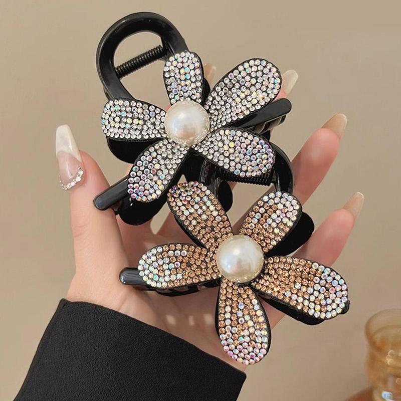 Product Introduction of Light Luxury Simple And Elegant Sparkling Flower Clip Female Bun Hair Clip Back Of Head Hair Clip Bright Flash Flower Shark Clip Versatile Exquisite Headdress 20