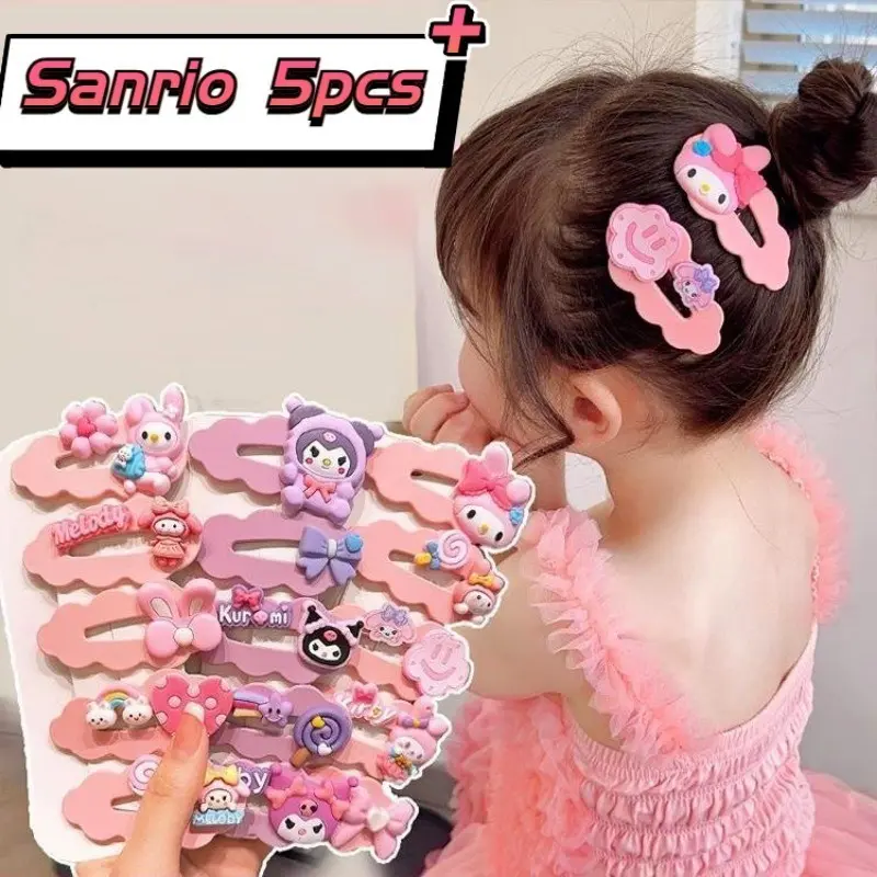 5pcs/set Kawaii Sanrio Hair Clip Kawaii Cinnamoroll Kuromi My Melody Sweet and Lovely Girl Bangs Broken Hair Clip Children's Hair Accessory Gift