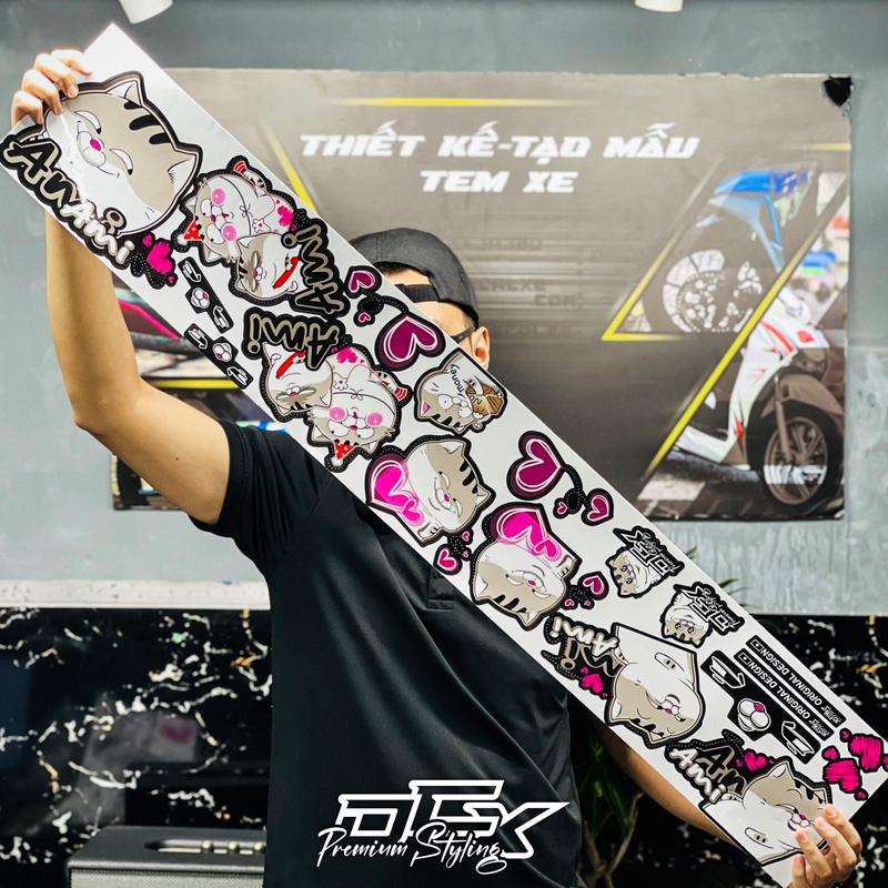 Set Tem Mèo Ami Bụng Bự | Dán Trang Trí , Che Trầy | Dán Xe , Phụ kiện , Điện Thoại , Ipad , Laptop , Vali , Nón Bảo Hiểm , POC .... Nhãn Dán Decal