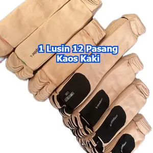 (Paket 1 Lusin) 12 Pasang Kaos Kaki Jempol Muslimah Warna Cream telapak Hitam Tanpa Kemas