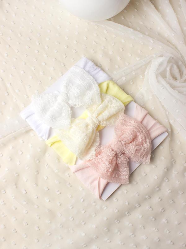 Baby's Bow Decor Contrast Lace Hair Band, Cute Solid Color Stretchy Hair Band Set, Newborn Infant Kids Hair Accessories 7