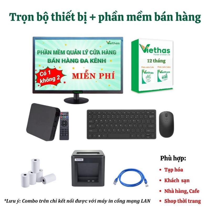 VIETHAS - Combo Thiết Bị Và Phần Mềm Bán Hàng Viethas ( Trọn Bộ Màn hình + Phần mềm 12 tháng + Máy in)