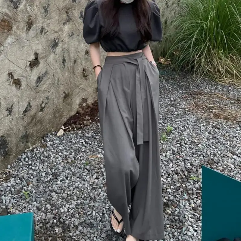 CQ-Chic 2024 Draping Lace-up Wide-Leg Pants Women's Spring and Autumn High Waist Straight Pants Loose Casual Pants Look Tall and Trousers [2109]