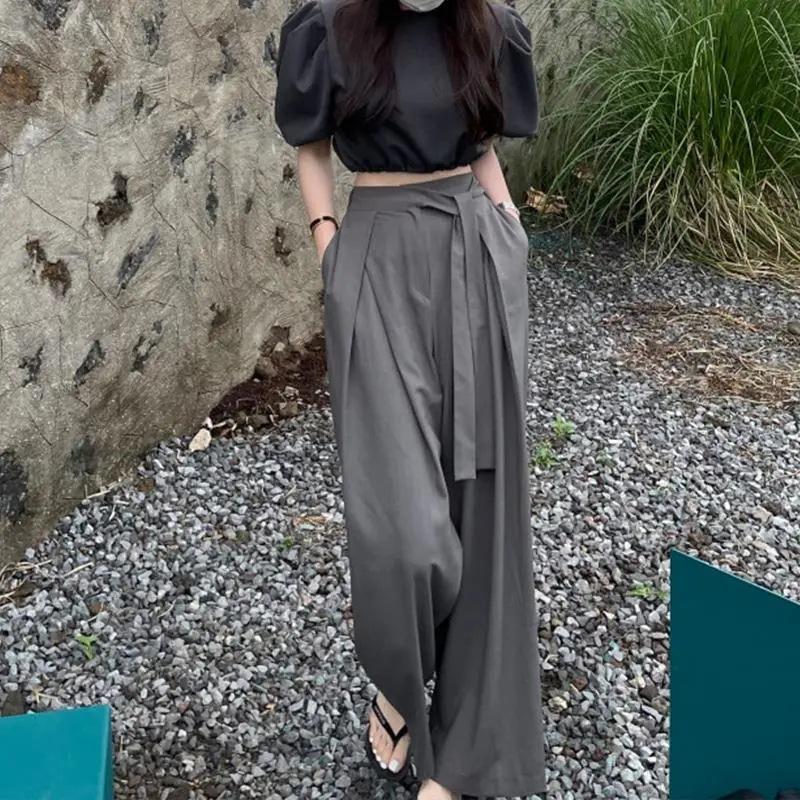 Product Introduction of CQ-Chic  Draping Lace-up Wide-Leg Pants Women's Spring and Autumn High Waist Straight Pants Loose Casual Pants Look Tall and Trousers [2109] 1
