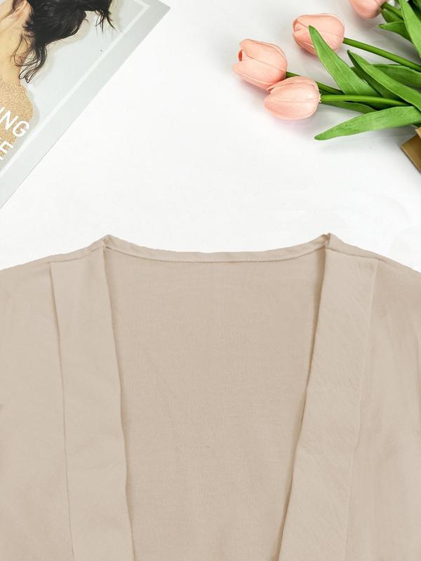 Women's Plain Open Front Blouse, Elegant Flounce Sleeve Tie Front Top for Work Office Business, Ladies Clothes for Fall & Winter 6