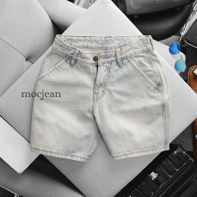 Quần short đùi jean nam cotton ống suông trên gối túi chéo xanh bạc hàng VNXK Menswear Có Túi Pants