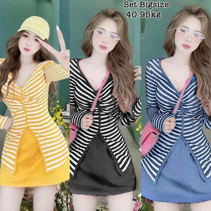 Set Bộ Áo Tay Dài và Chân Váy Bigsize Thun Tăm Xốp Cổ Tim Hot Hit Nữ Cao Cấp Xinh Đẹp SangTrọng Dễ Thương Giá Rẻ 40-95kg - 2286