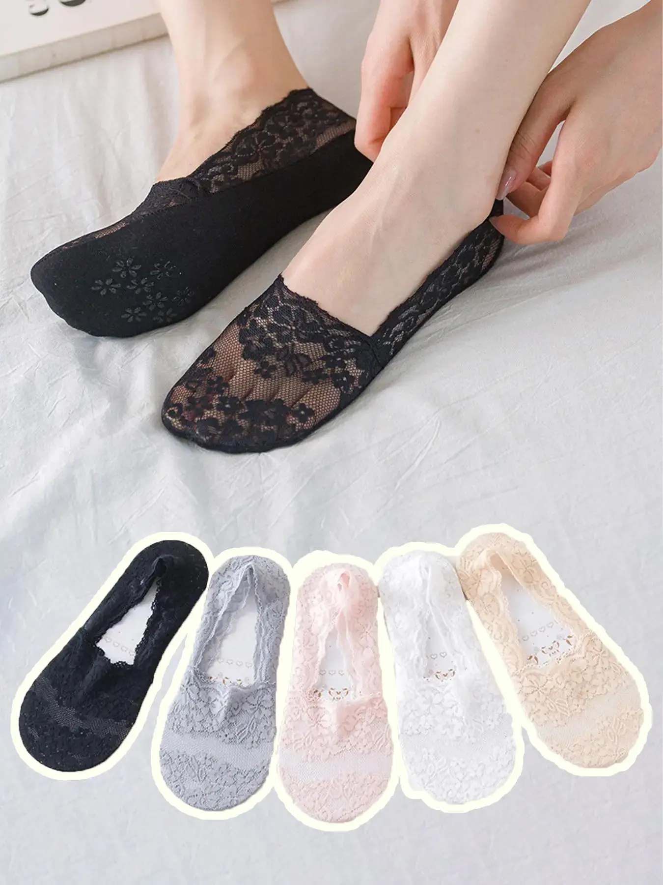 Women's 5 Pairs Ditsy Floral Print Invisible Socks, Breathable Comfortable Socks for Daily Wear, Multipack Low Cut Knit Socks for Summer