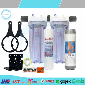PAKET FILTER AIR 2 TAHAP CLEAR /  2 SARINGAN / FILTER AIR KERUH KOTOR / SUMUR / TOREN / PAM SIAP PAKAI / HOUSING NANOTEC 3/4 1/2 INCH - CARTRIDGE NANO 10 INCH - GAC 10 INCH Kuning set