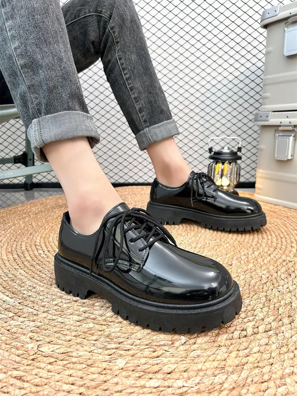 Men's Solid Color Lace up Front Shoes, 1 Pair Fashionable Casual Pu Leather Shoes for Daily Wear, Trendy All-match Dress Shoes for Men for Indoor and Outdoor 6