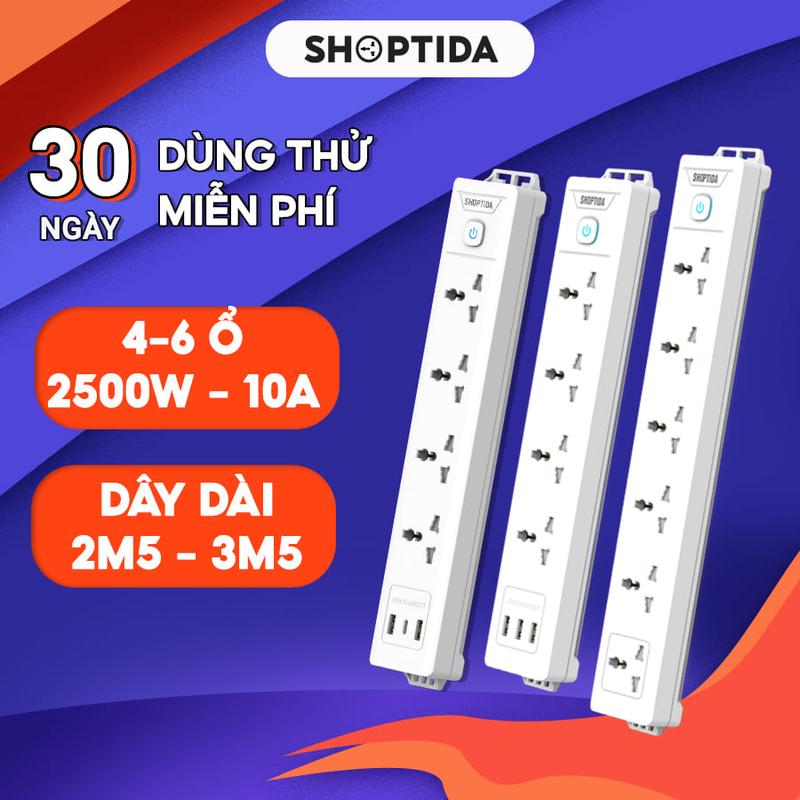 Ổ điện đa năng Shoptida Workz, USB - Type C, 4 lỗ cắm tải 2500W , 1 đổi 1 15 tháng chính hãng