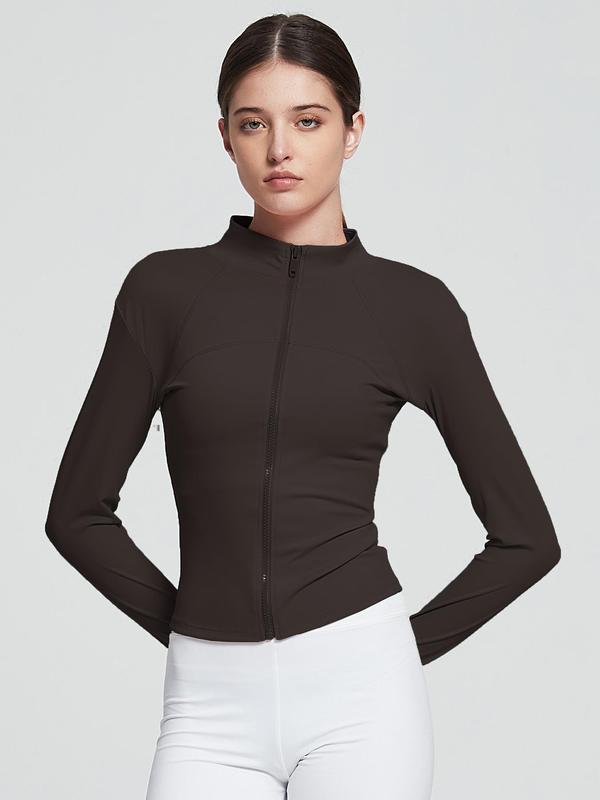 Women's Solid Zip Up Drop Shoulder Sports Jacket with Thumb Hole Design, Quick Drying Breathable Stand Collar Sports Outerwear for Yoga Gym Workout Running, Ladies Sportswear for All Seasons 4