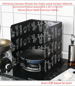 Pelindung Cipratan Minyak dan Angin untuk Kompor Material Alumunium tahan panas 845 x 327 x 0.8 mm Warna Hitam Motif Tanaman Kaktus