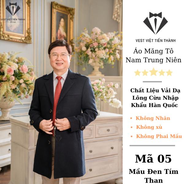 Áo măng tô nam trung niên dạ lông cừu nhập khẩu hàn quốc cao cấp vest việt tiến thành