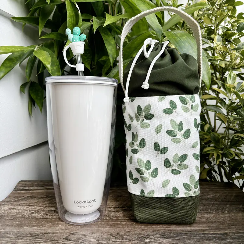 [MUA 2 TẶNG 1 TÚI TỰ HÀO] Túi đựng ly đựng bình nước bottle bag vải canvas phối vải in hình cành lá thạch nam Hiany AX12 5