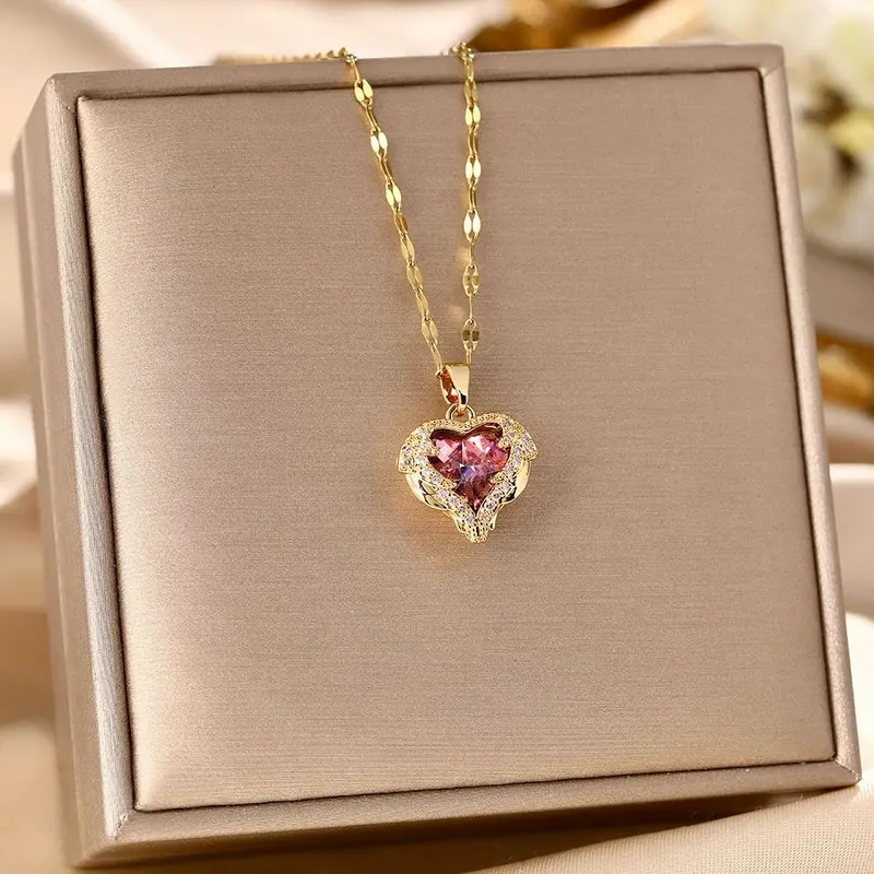 【BELI 1 PCS KALUNG GRATIS 1 CINCIN】Kalung Wanita Love Pelangi Titanium Rantai Pecah Kopi gold Aiga Perhiasan Anti Karat Dan Anti Luntur Selamanya 0