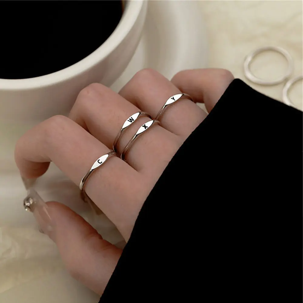 26-letter Ring For Women Light Luxury Index Finger Ring Plain Ring Fashion Tail Ring