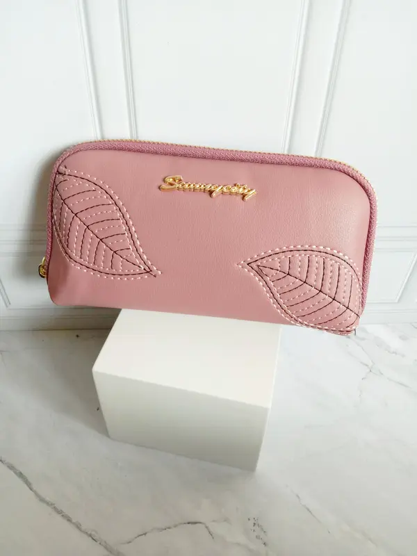 Dompet Resleting Oval Wanita Leaves Import Lucu / Dompet Panjang 1 Resleting #C05 Kulit PU Polos Dompet Panjang Dompet Kartu 2